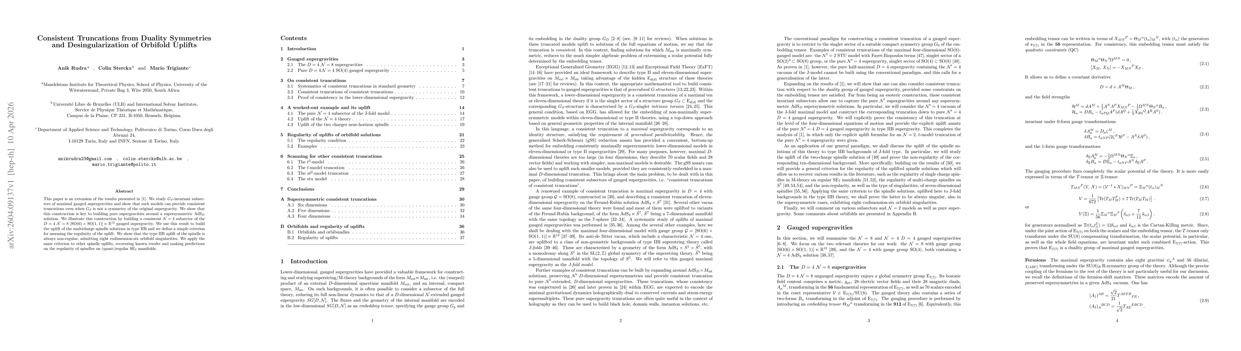 Thumbnail for Consistent Truncations from Duality Symmetries and Desingularization of Orbifold Uplifts