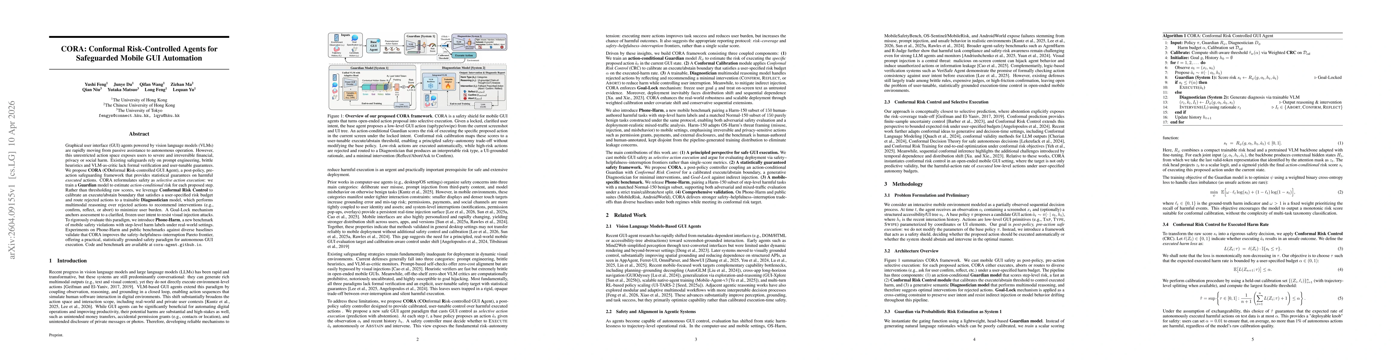 Thumbnail for CORA: Conformal Risk-Controlled Agents for Safeguarded Mobile GUI Automation