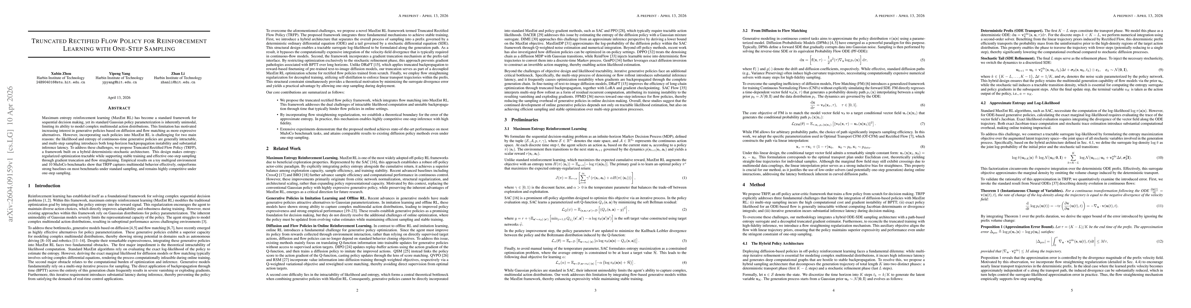 Thumbnail for Truncated Rectified Flow Policy for Reinforcement Learning with One-Step Sampling