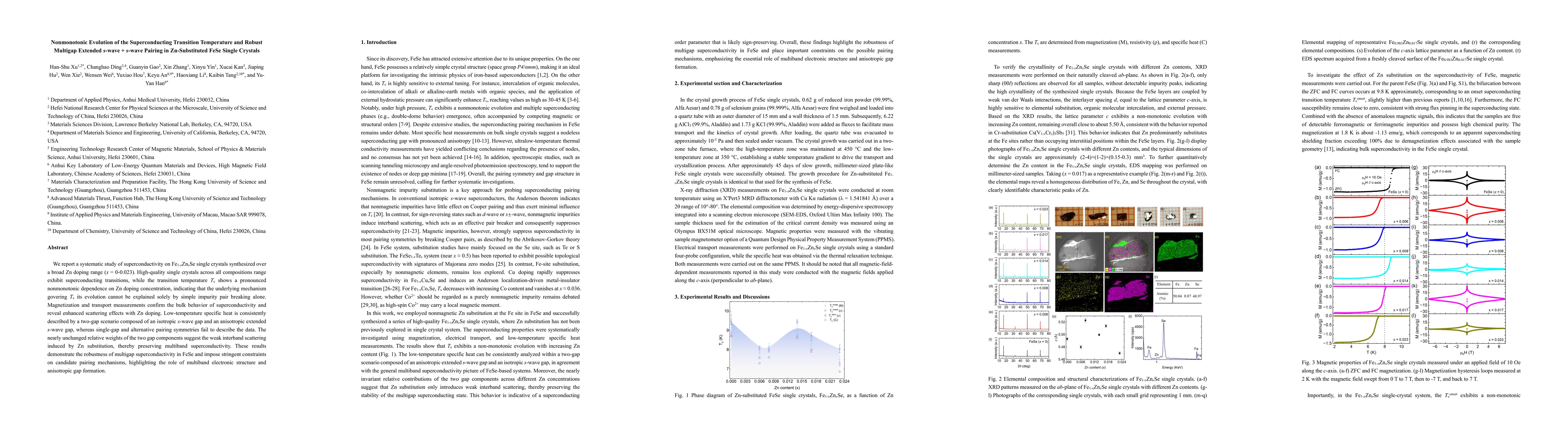 Thumbnail for Nonmonotonic Evolution of the Superconducting Transition Temperature and Robust Multigap Extended s-wave + s-wave Pairing in Zn-Substituted FeSe Single Crystals