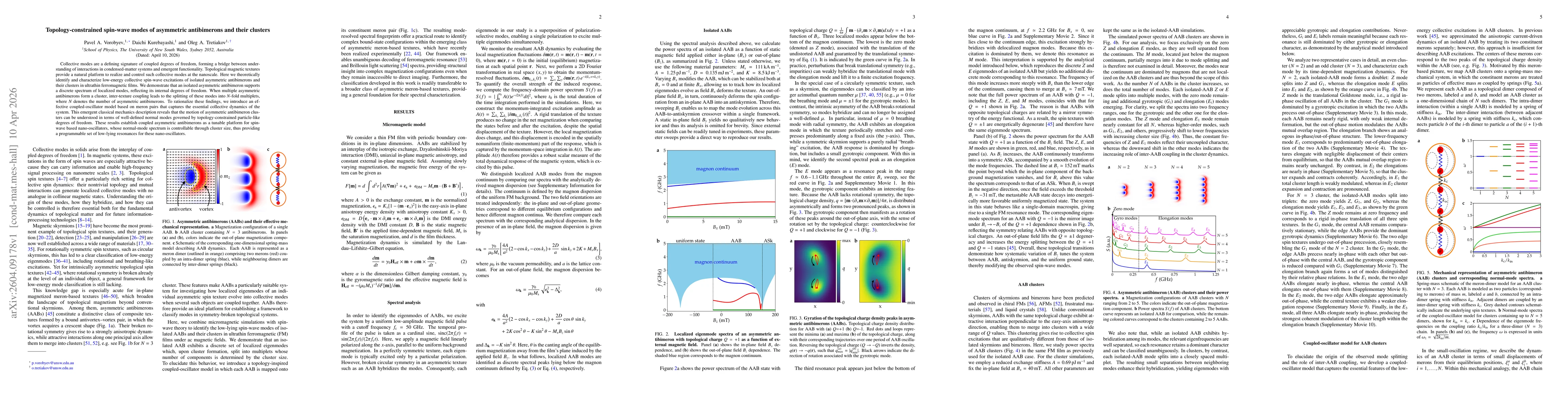Thumbnail for Topology-constrained spin-wave modes of asymmetric antibimerons and their clusters