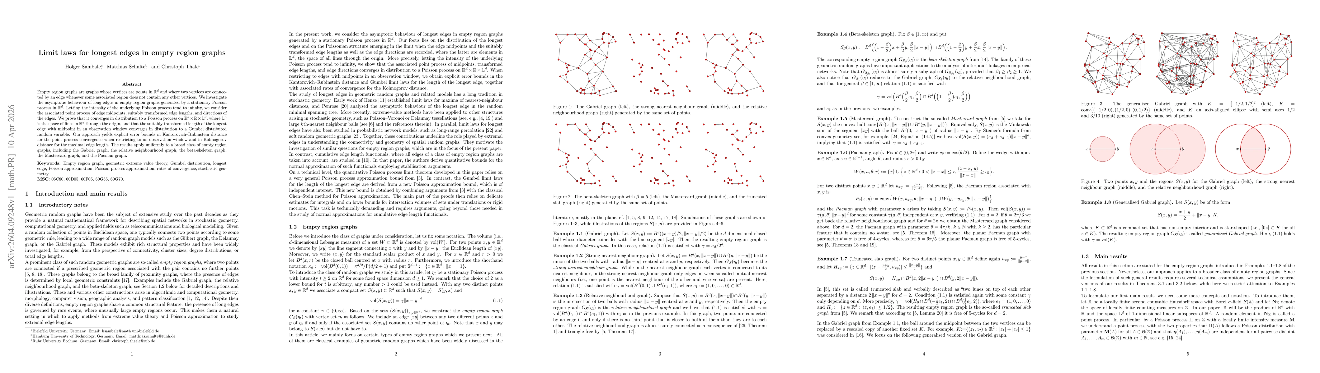 Thumbnail for Limit laws for longest edges in empty region graphs