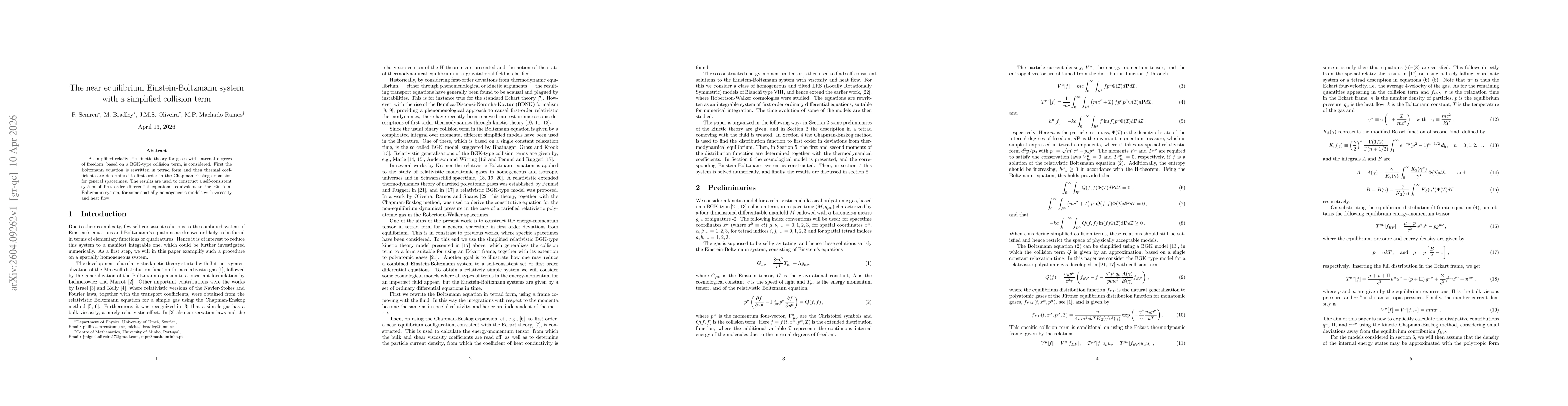 Thumbnail for The near equilibrium Einstein-Boltzmann system with a simplified collision term