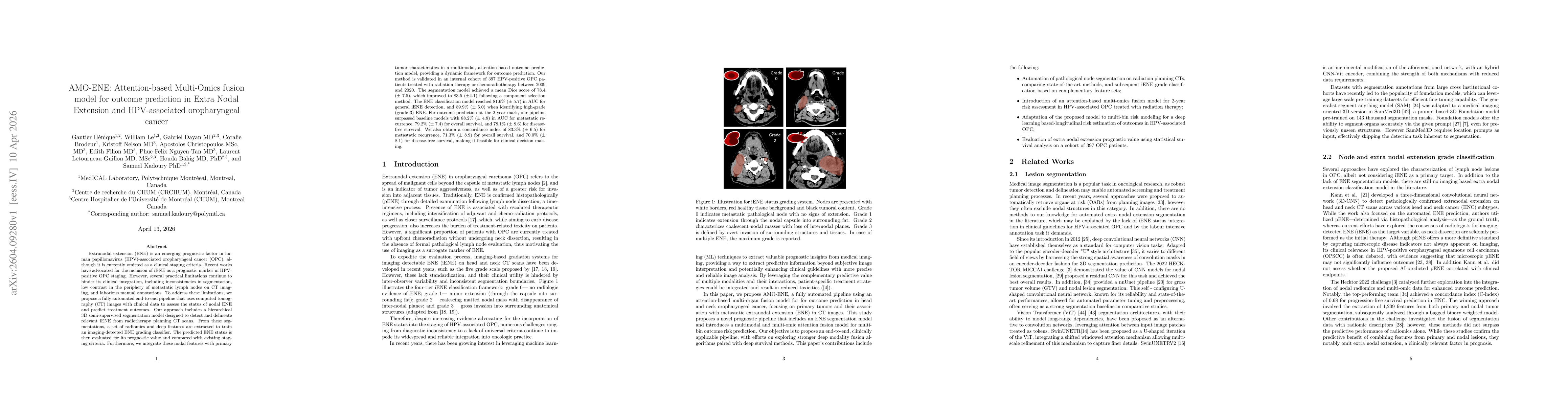 Thumbnail for AMO-ENE: Attention-based Multi-Omics Fusion Model for Outcome Prediction in Extra Nodal Extension and HPV-associated Oropharyngeal Cancer