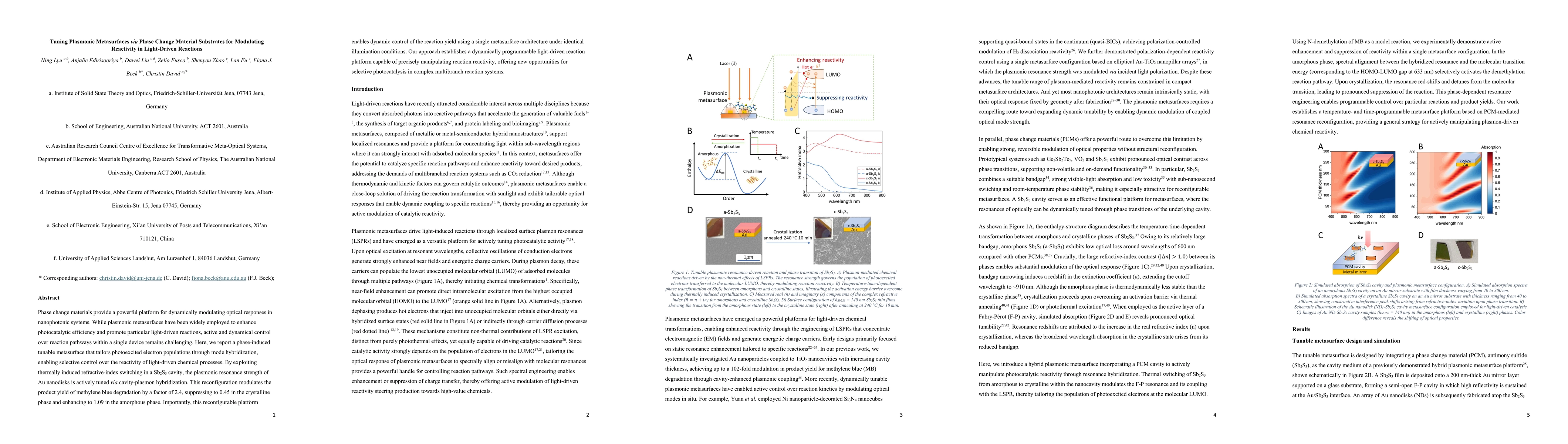 Thumbnail for Tuning Plasmonic Metasurfaces via Phase Change Material Substrates for Modulating Reactivity in Light-Driven Reactions