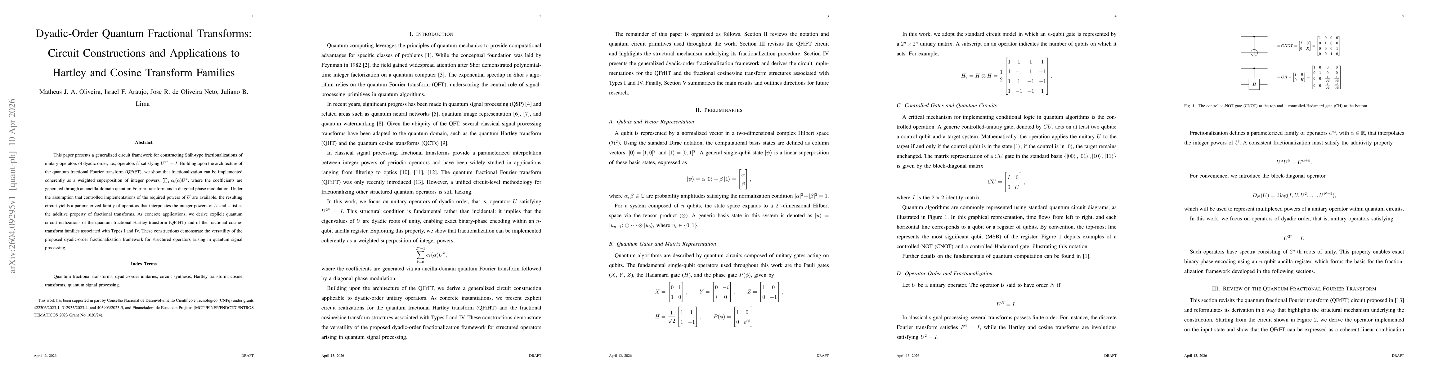 Thumbnail for Dyadic-Order Quantum Fractional Transforms: Circuit Constructions and Applications to Hartley and Cosine Transform Families