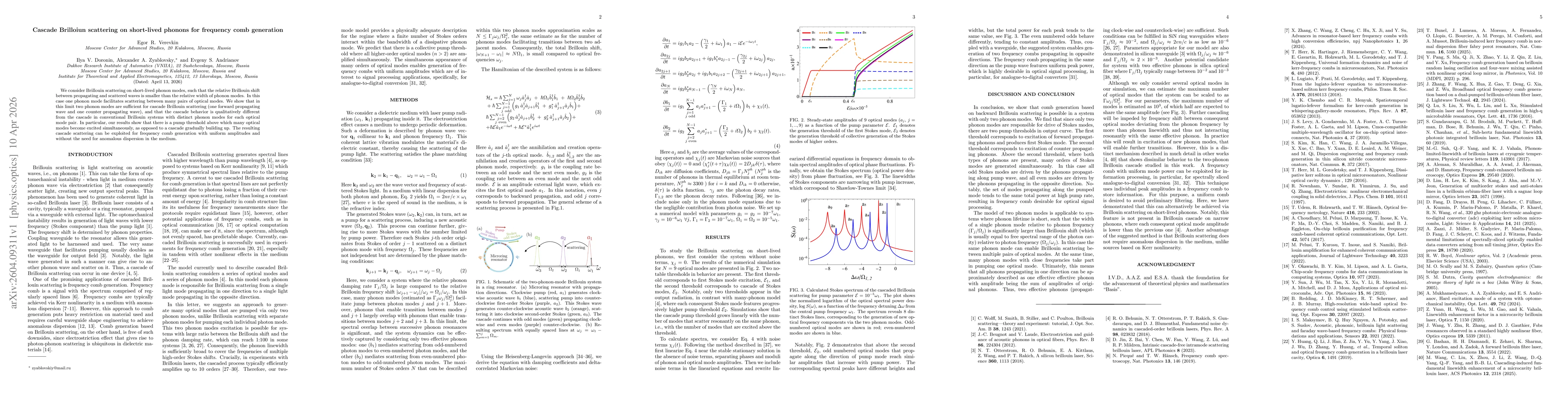 Thumbnail for Cascade Brilloiun scattering on short-lived phonons for frequency comb generation