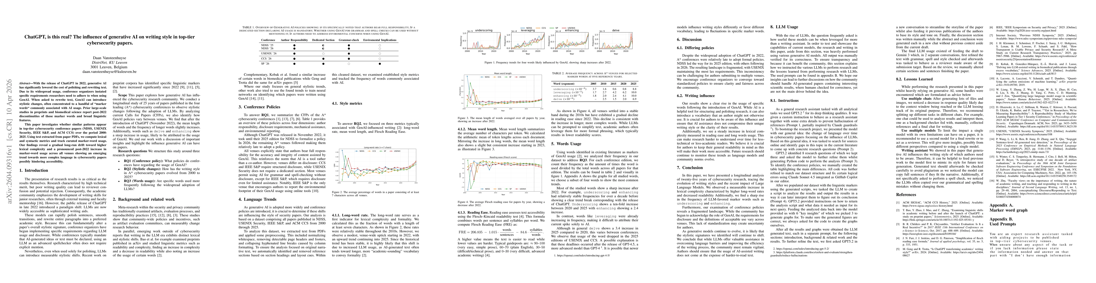 Thumbnail for ChatGPT, is this real? The influence of generative AI on writing style in top-tier cybersecurity papers