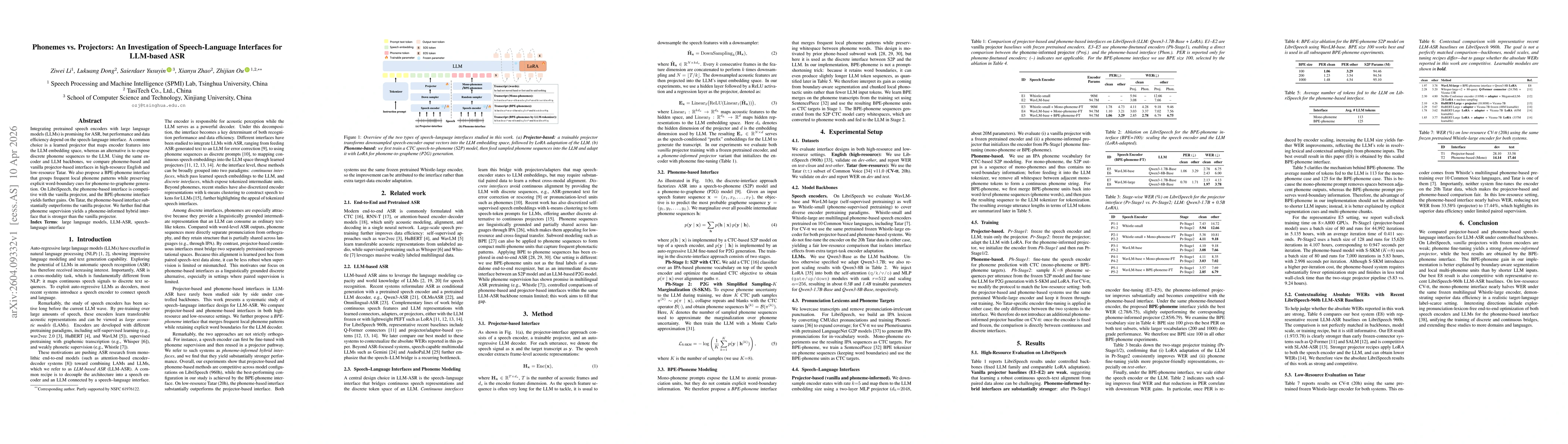 Thumbnail for Phonemes vs. Projectors: An Investigation of Speech-Language Interfaces for LLM-based ASR