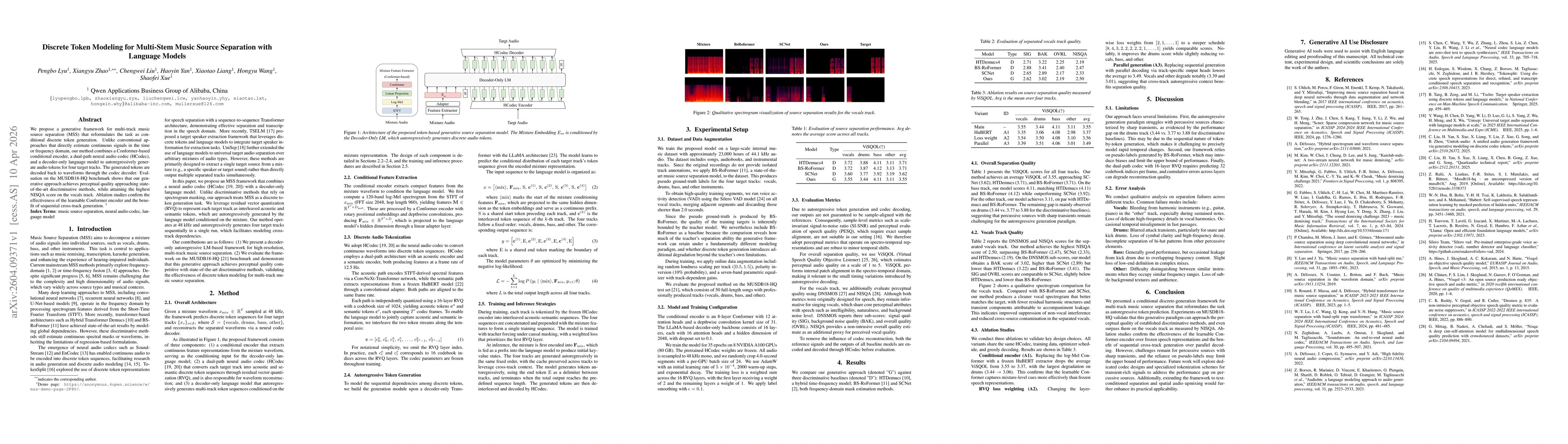Thumbnail for Discrete Token Modeling for Multi-Stem Music Source Separation with Language Models
