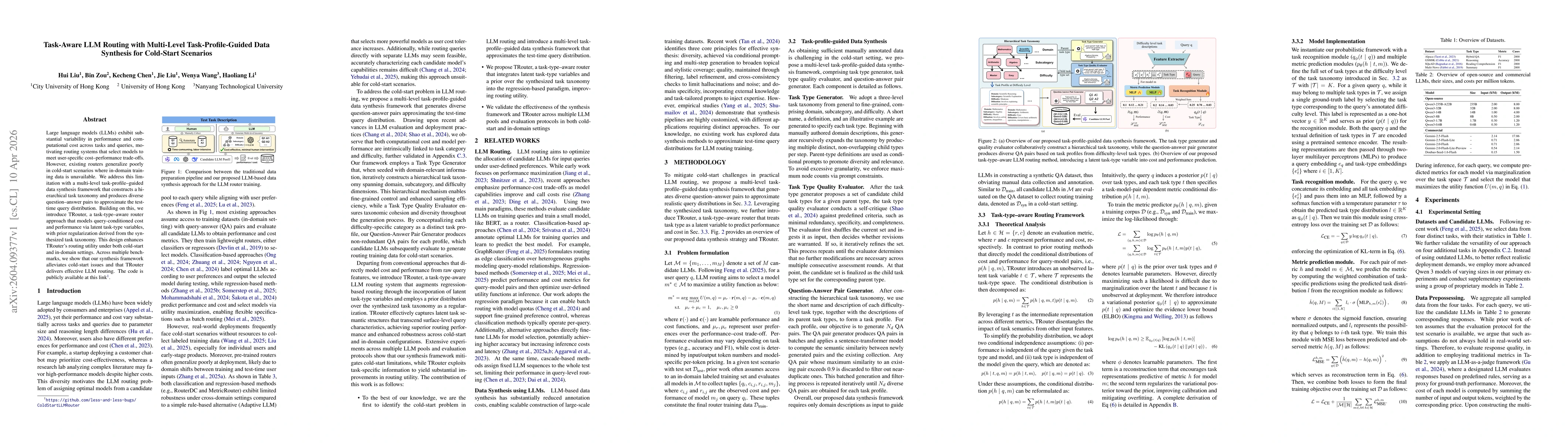 Thumbnail for Task-Aware LLM Routing with Multi-Level Task-Profile-Guided Data Synthesis for Cold-Start Scenarios