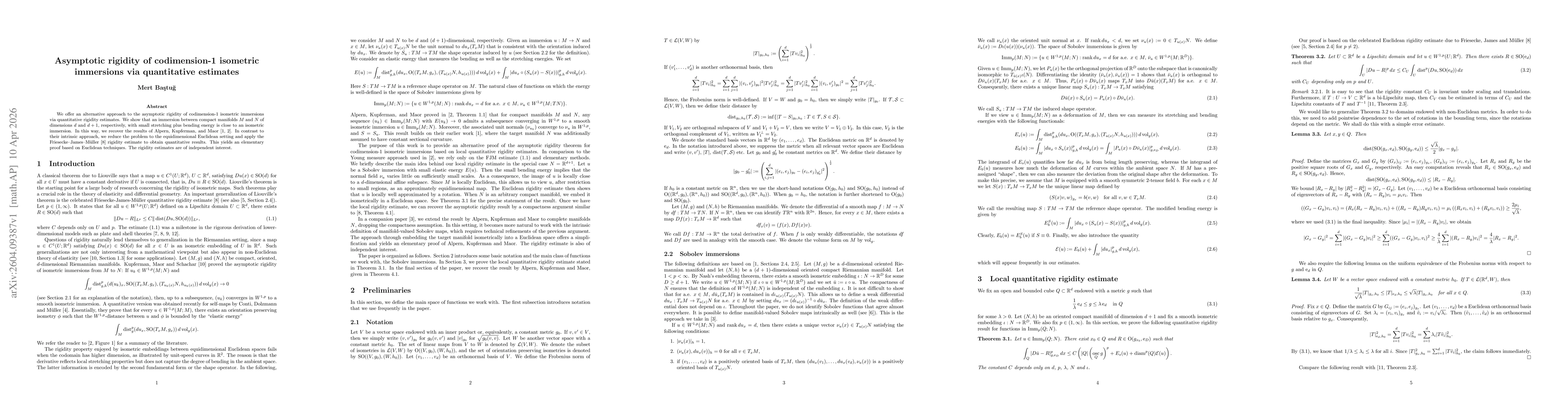 Thumbnail for Asymptotic rigidity of codimension-1 isometric immersions via quantitative estimates