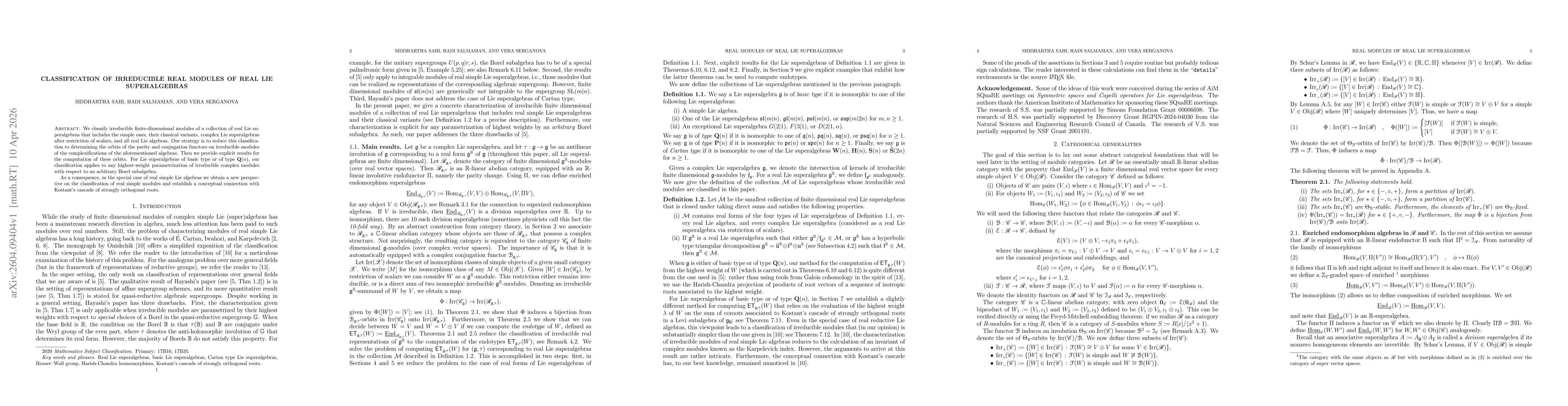 Thumbnail for Classification of irreducible real modules of real Lie superalgebras
