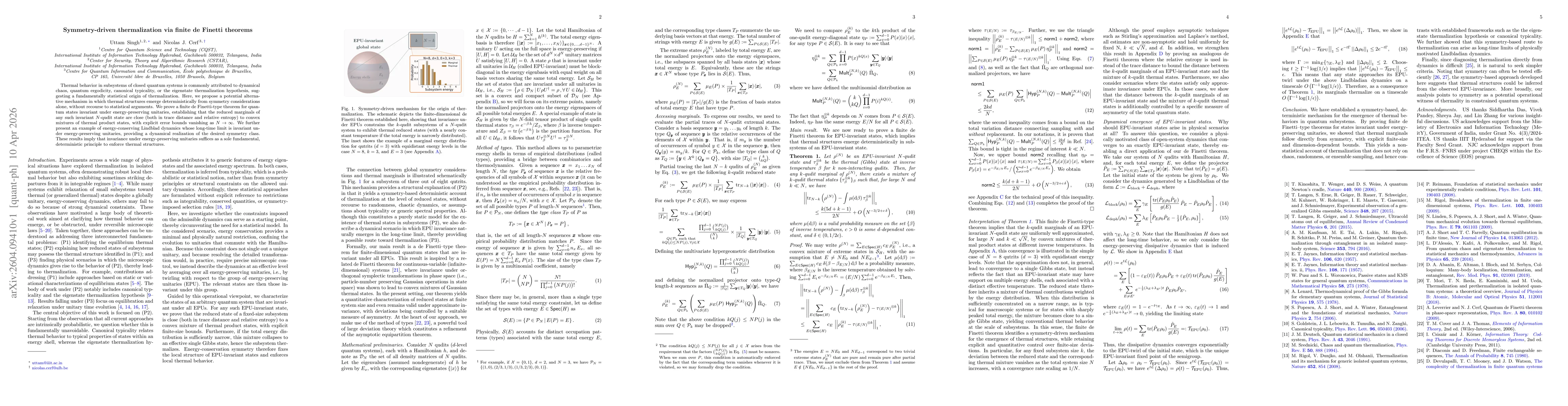 Thumbnail for Symmetry-driven thermalization via finite de Finetti theorems