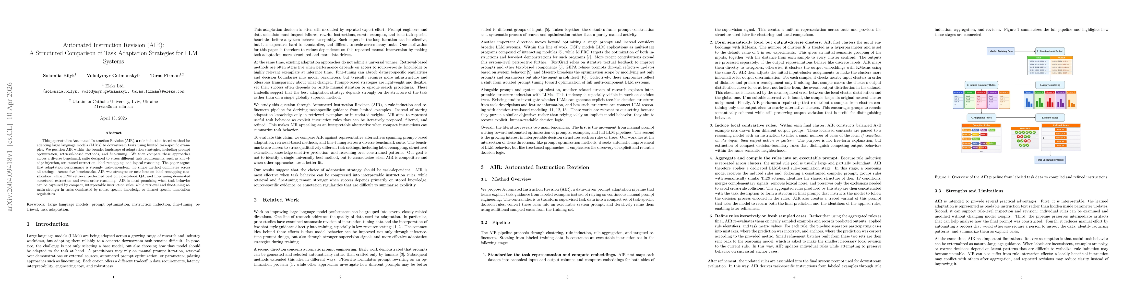 Thumbnail for Automated Instruction Revision (AIR): A Structured Comparison of Task Adaptation Strategies for LLM