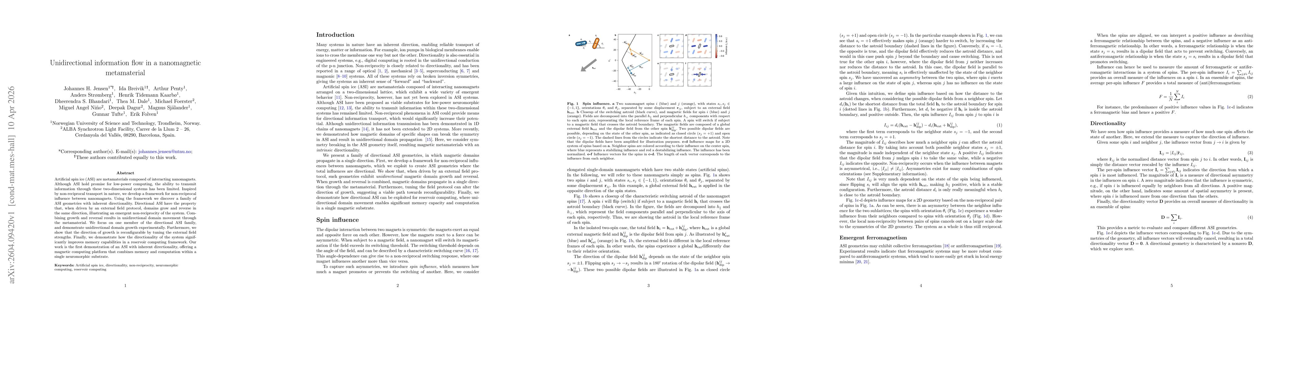 Thumbnail for Unidirectional information flow in a nanomagnetic metamaterial