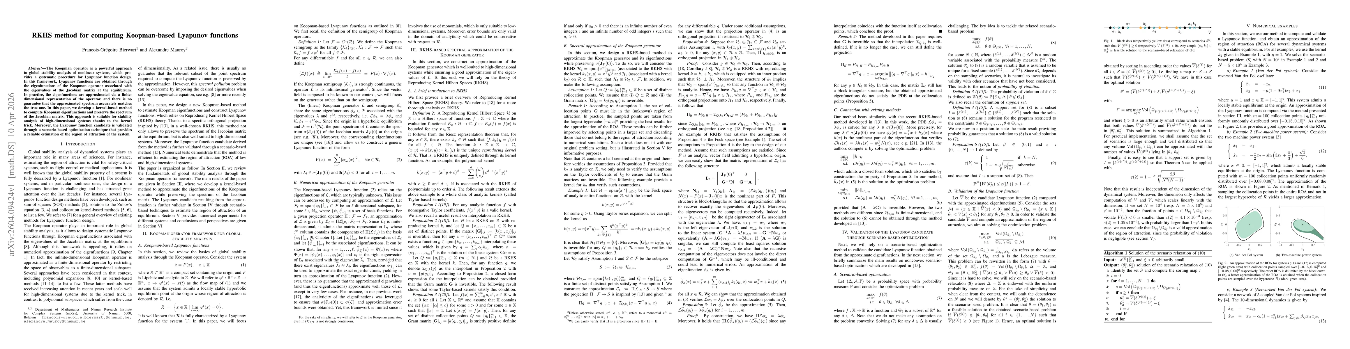 Thumbnail for RKHS method for computing Koopman-based Lyapunov functions