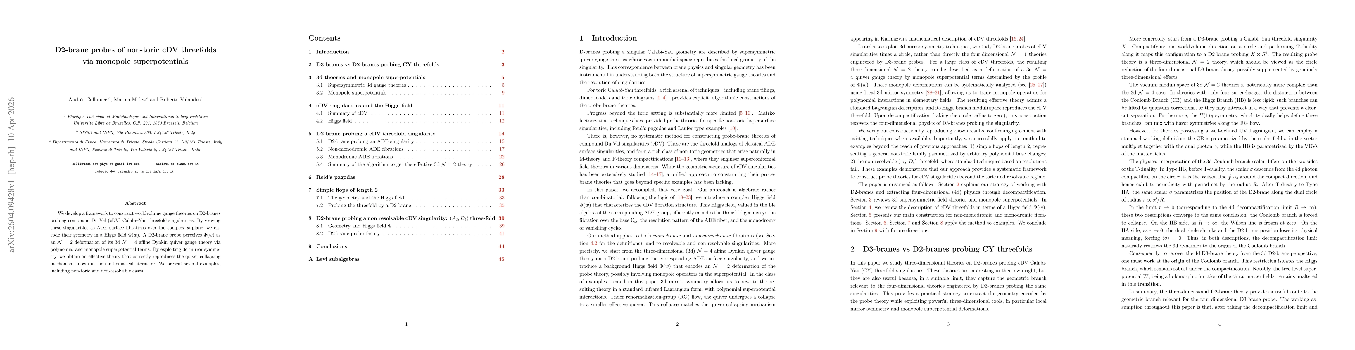 Thumbnail for D2-brane probes of non-toric cDV threefolds via monopole superpotentials