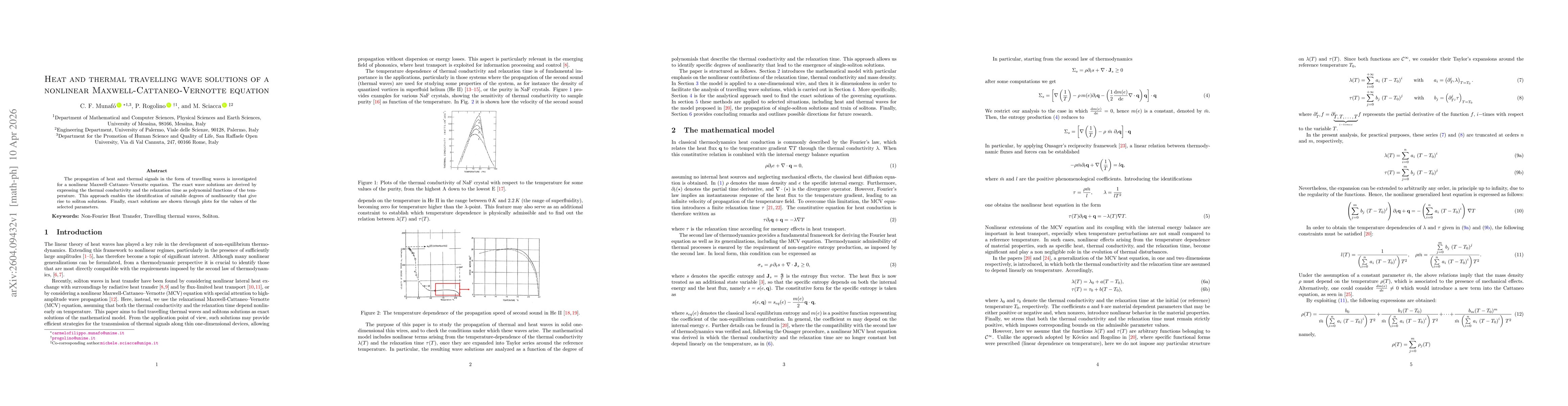 Thumbnail for Heat and thermal travelling wave solutions of a nonlinear Maxwell-Cattaneo-Vernotte equation