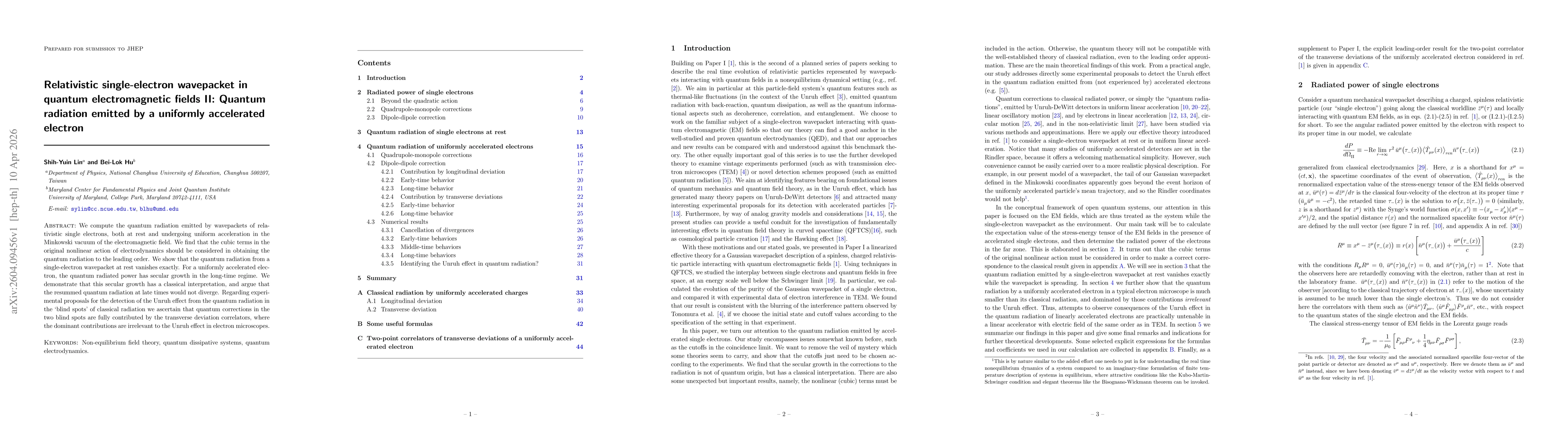 Thumbnail for Relativistic single-electron wavepacket in quantum electromagnetic fields II: Quantum radiation emitted by a uniformly accelerated electron