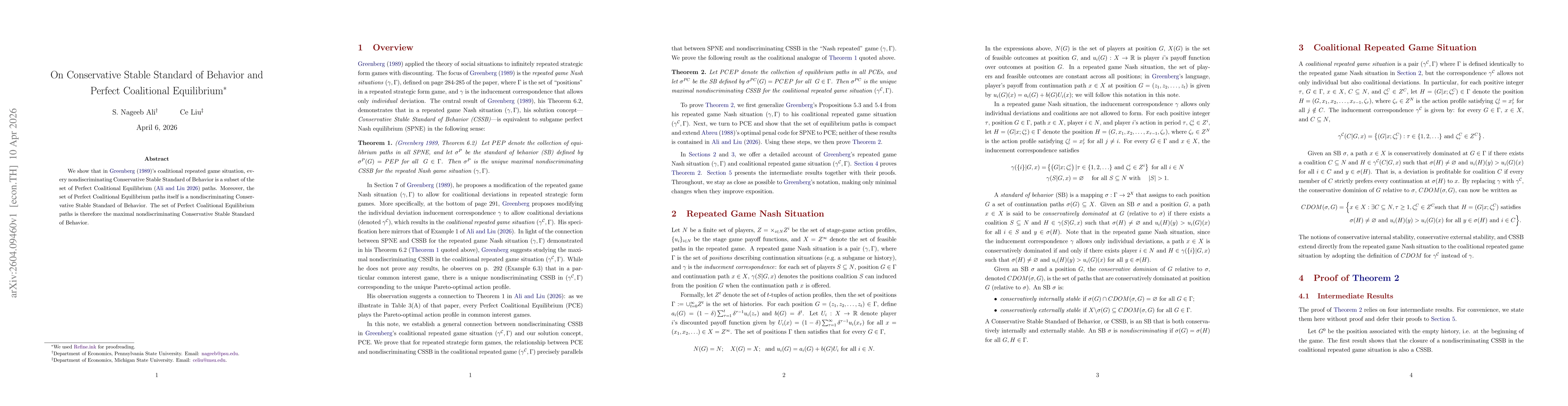 Thumbnail for On Conservative Stable Standard of Behavior and Perfect Coalitional Equilibrium