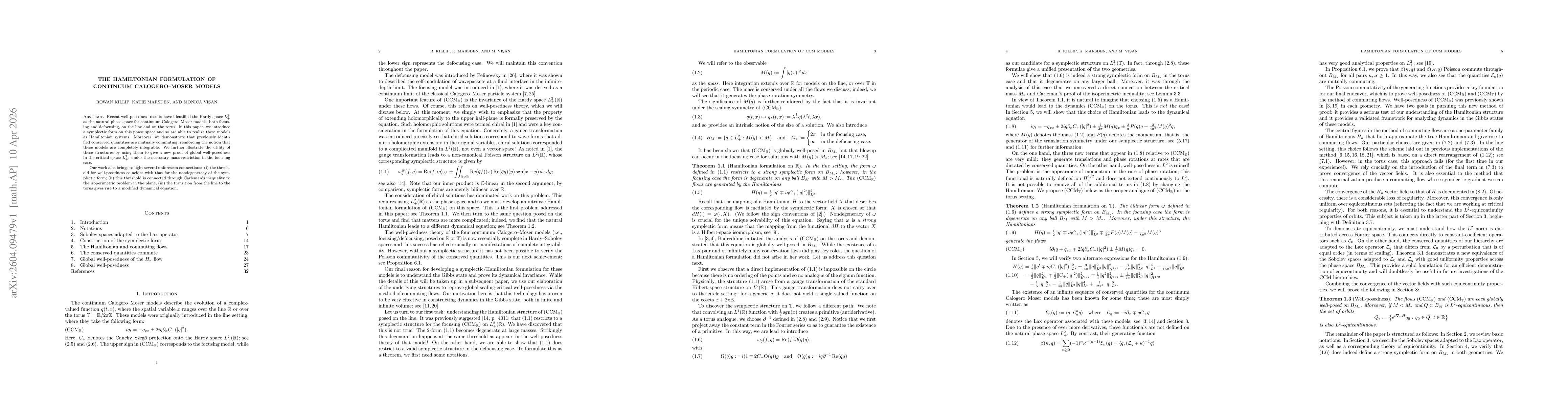 Thumbnail for The Hamiltonian formulation of continuum Calogero-Moser models