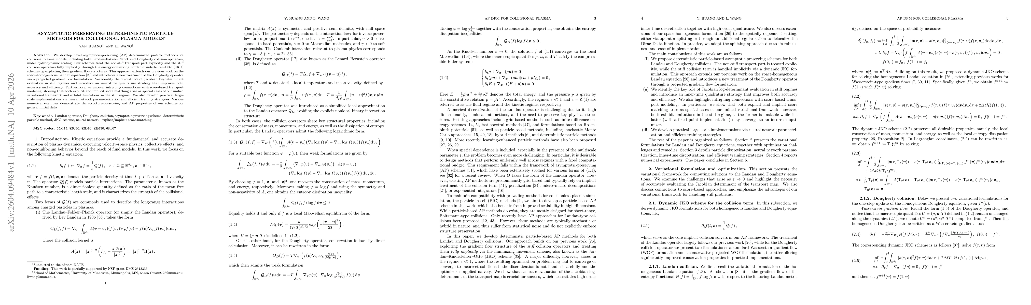 Thumbnail for Asymptotic-preserving deterministic particle methods for collisional plasma models