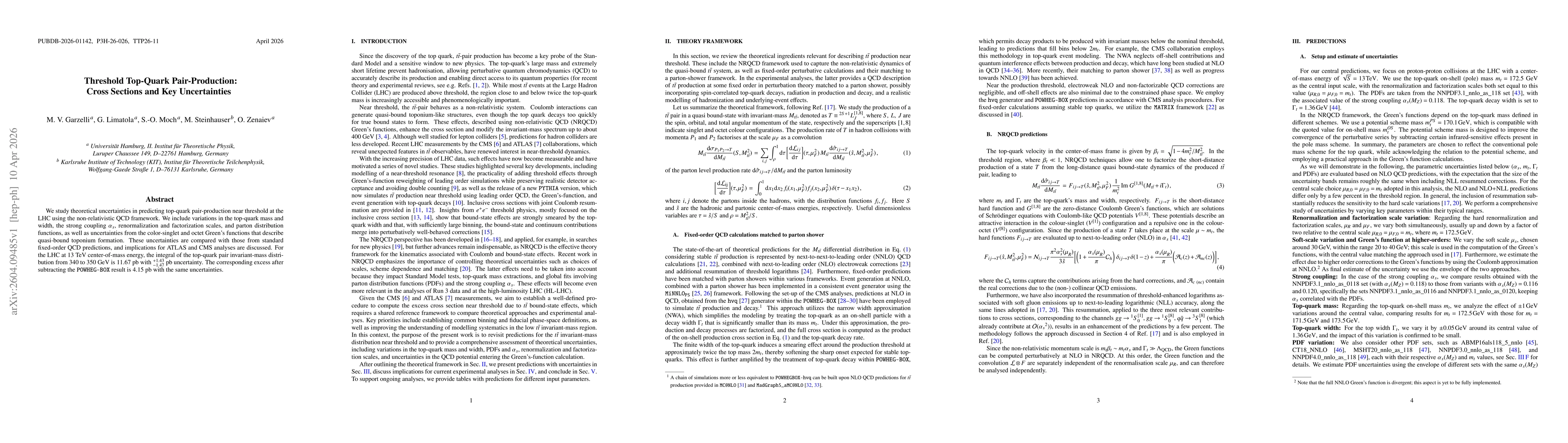 Thumbnail for Threshold Top-Quark Pair-Production: Cross Sections and Key Uncertainties
