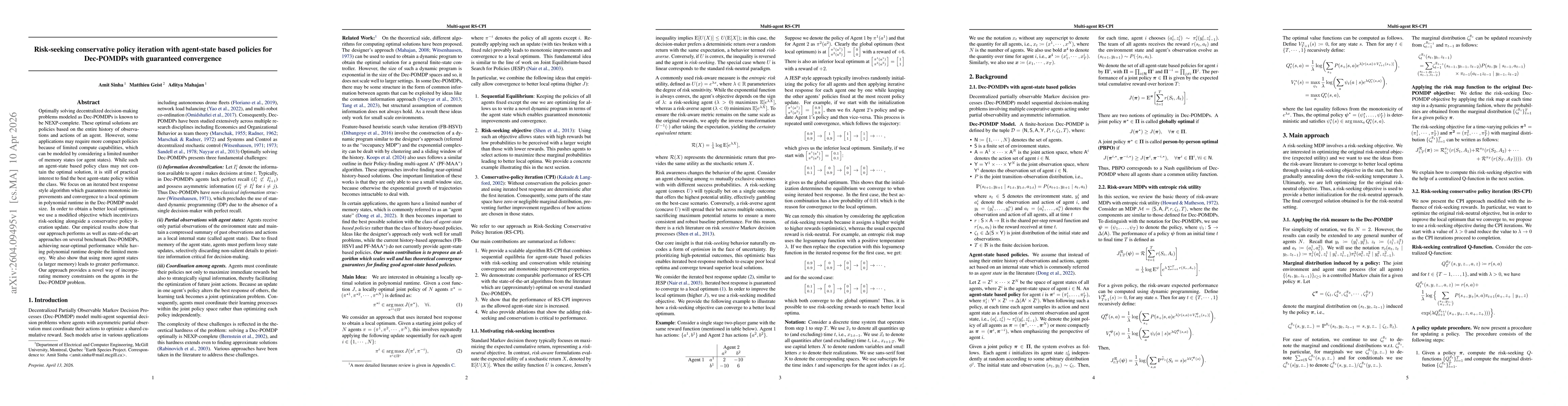 Thumbnail for Risk-seeking conservative policy iteration with agent-state based policies for Dec-POMDPs with guaranteed convergence