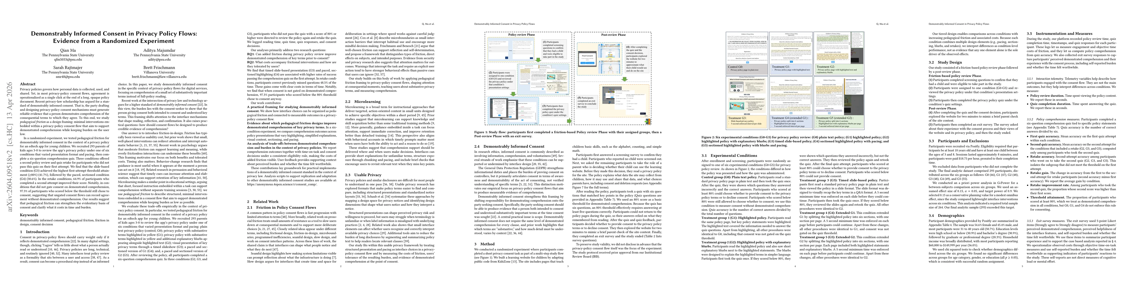 Thumbnail for Demonstrably Informed Consent in Privacy Policy Flows: Evidence from a Randomized Experiment