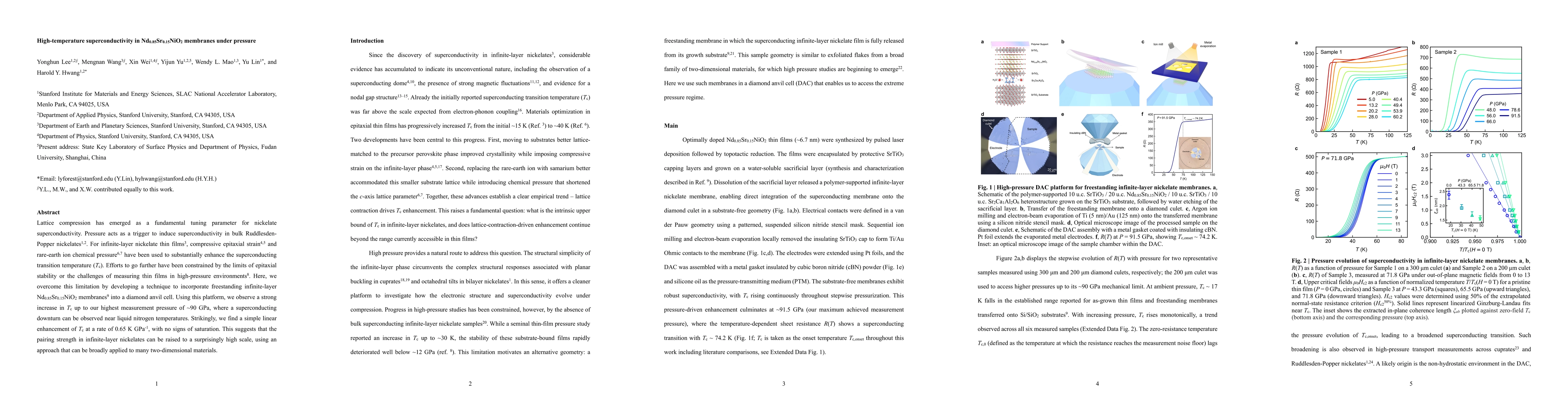 Thumbnail for High-temperature superconductivity in Nd$_{0.85}$Sr$_{0.15}$NiO$_2$ membranes under pressure