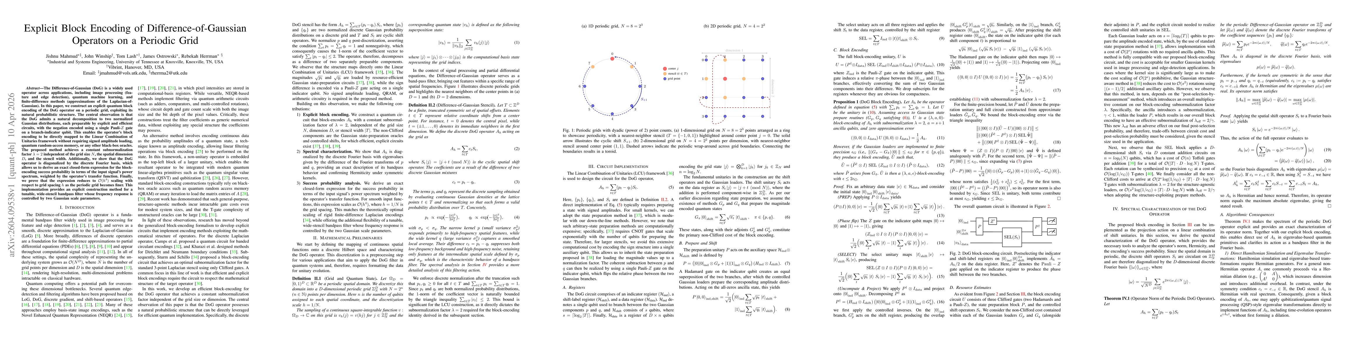 Thumbnail for Explicit Block Encoding of Difference-of-Gaussian Operators on a Periodic Grid