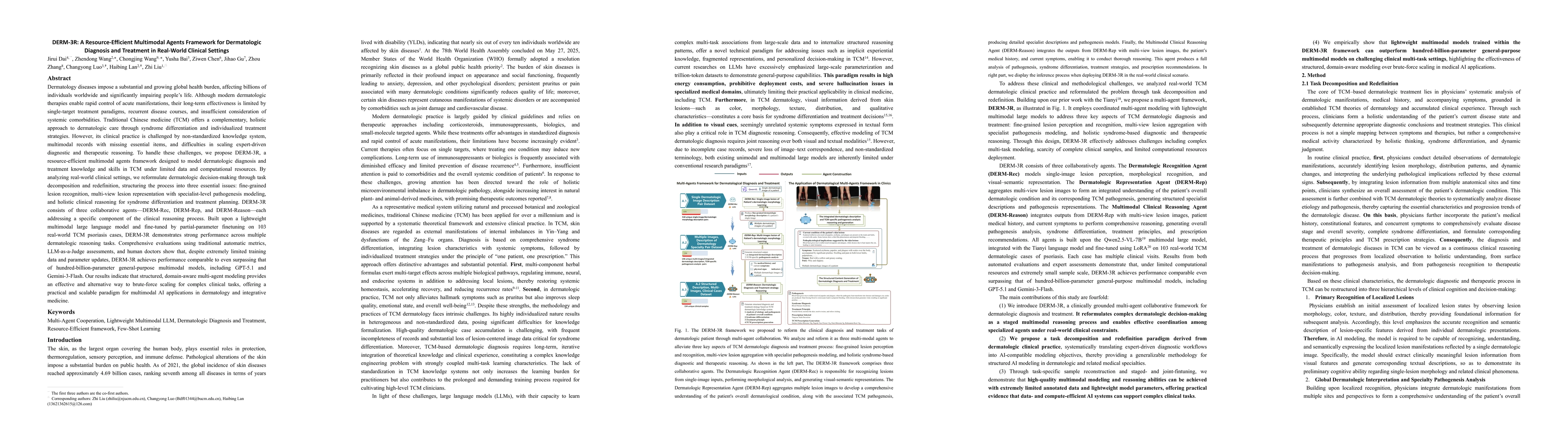 Thumbnail for DERM-3R: A Resource-Efficient Multimodal Agents Framework for Dermatologic Diagnosis and Treatment in Real-World Clinical Settings