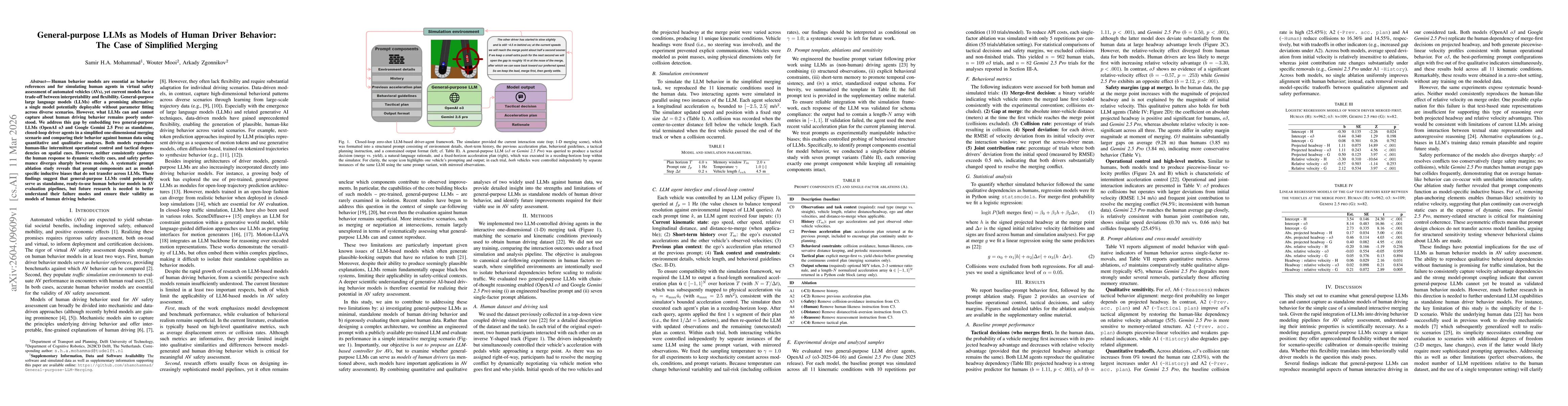 Thumbnail for General-purpose LLMs as Models of Human Driver Behavior: The Case of Simplified Merging