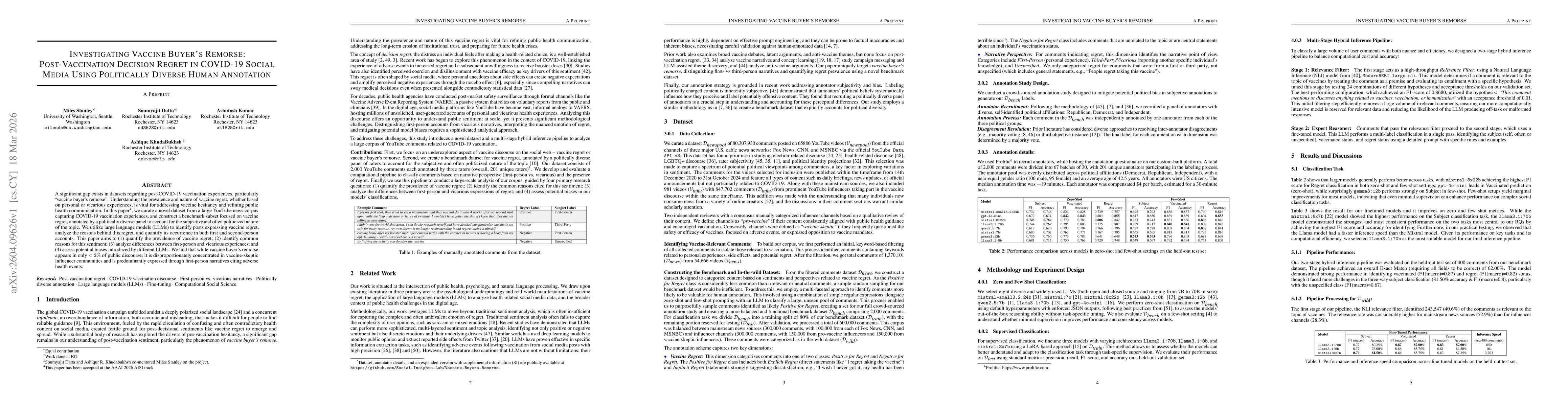 Thumbnail for Investigating Vaccine Buyer's Remorse: Post-Vaccination Decision Regret in COVID-19 Social Media Using Politically Diverse Human Annotation