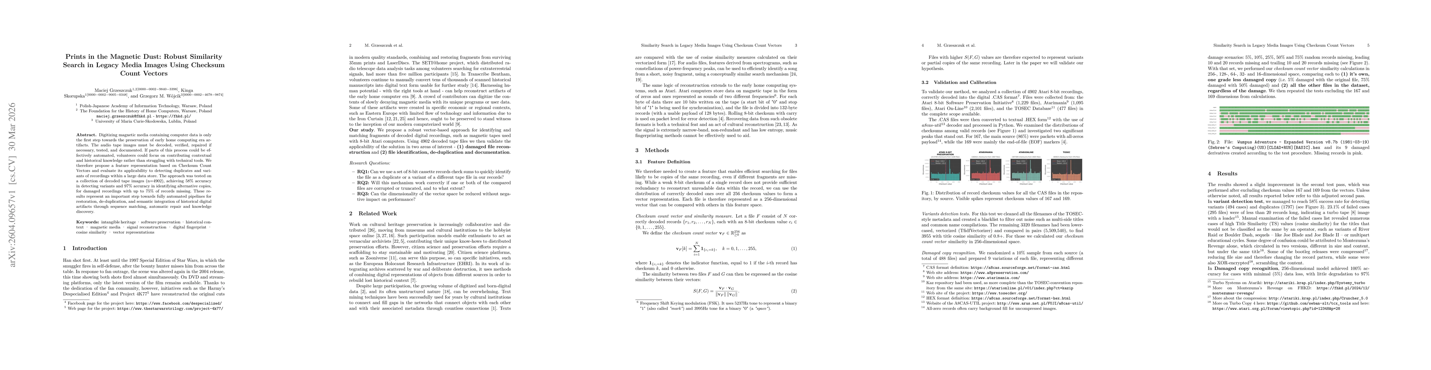 Thumbnail for Prints in the Magnetic Dust: Robust Similarity Search in Legacy Media Images Using Checksum Count Vectors