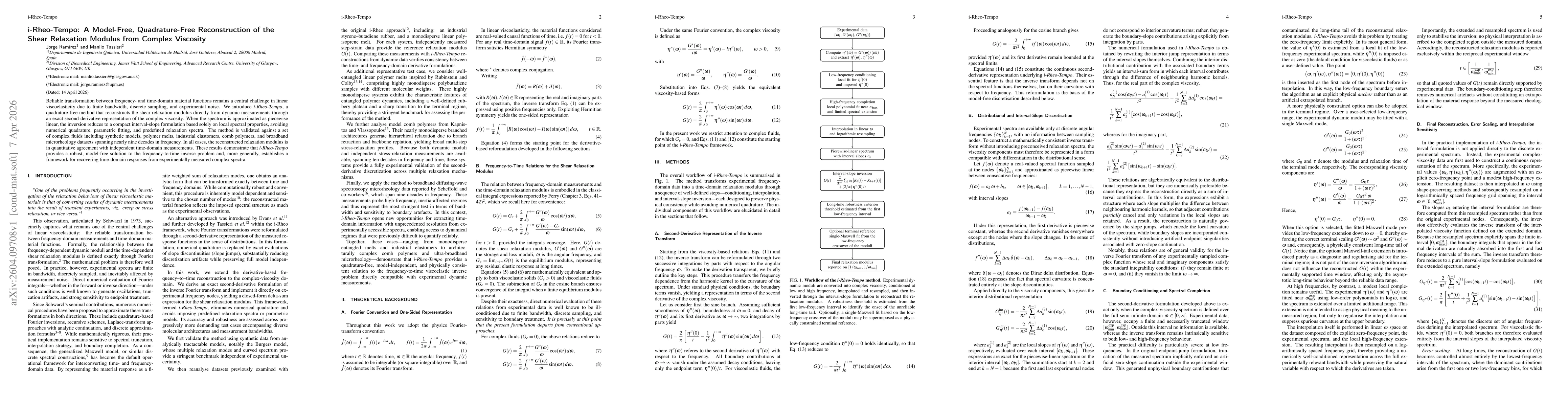 Thumbnail for i-Rheo-Tempo: A Model-Free, Quadrature-Free Reconstruction of the Shear Relaxation Modulus from Complex Viscosity