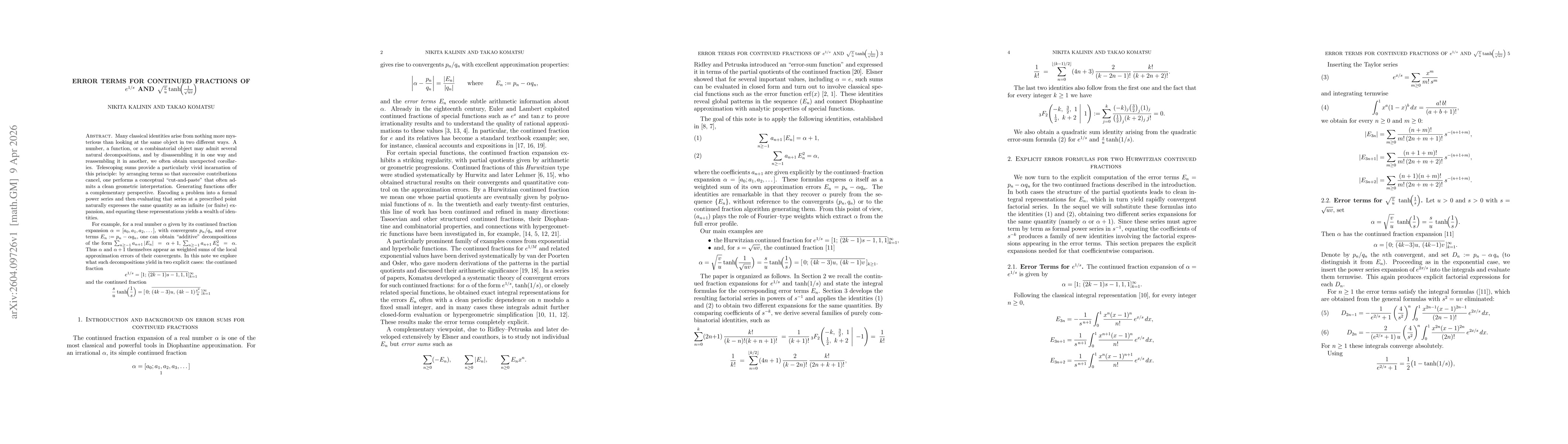 Thumbnail for Error terms for continued fractions of $e^{1/s}$ and $\sqrt{\frac{v}{u}}\tanh\!\Bigl(\frac{1}{\sqrt{uv}}\Bigr)$
