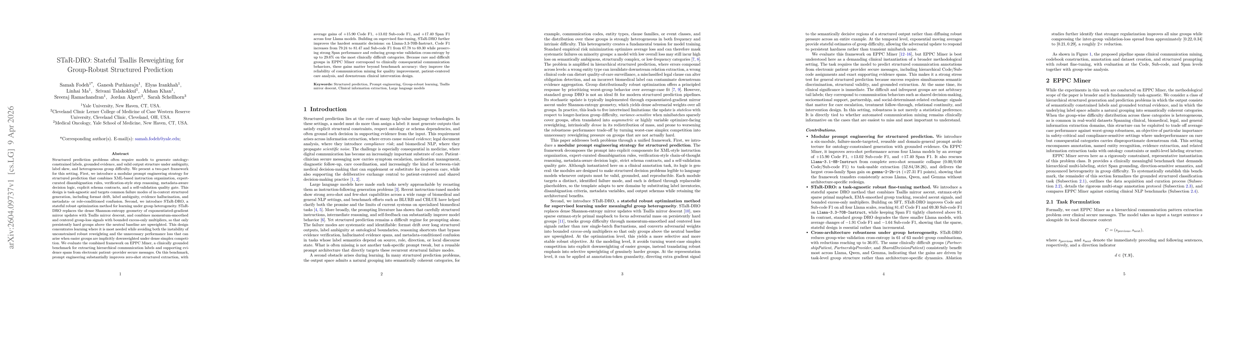 Thumbnail for STaR-DRO: Stateful Tsallis Reweighting for Group-Robust Structured Prediction
