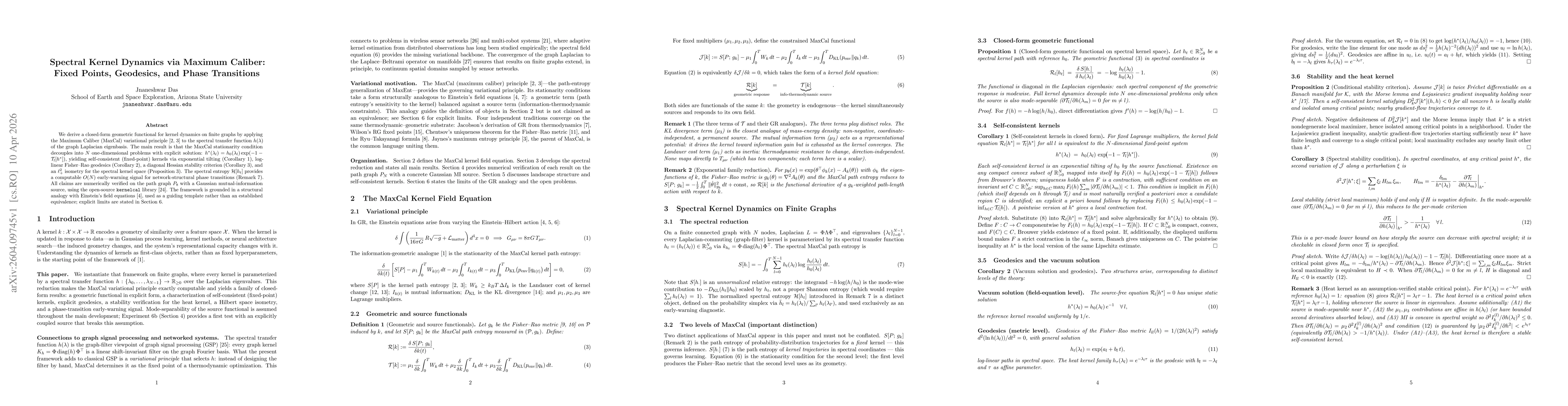Thumbnail for Spectral Kernel Dynamics via Maximum Caliber: Fixed Points, Geodesics, and Phase Transitions