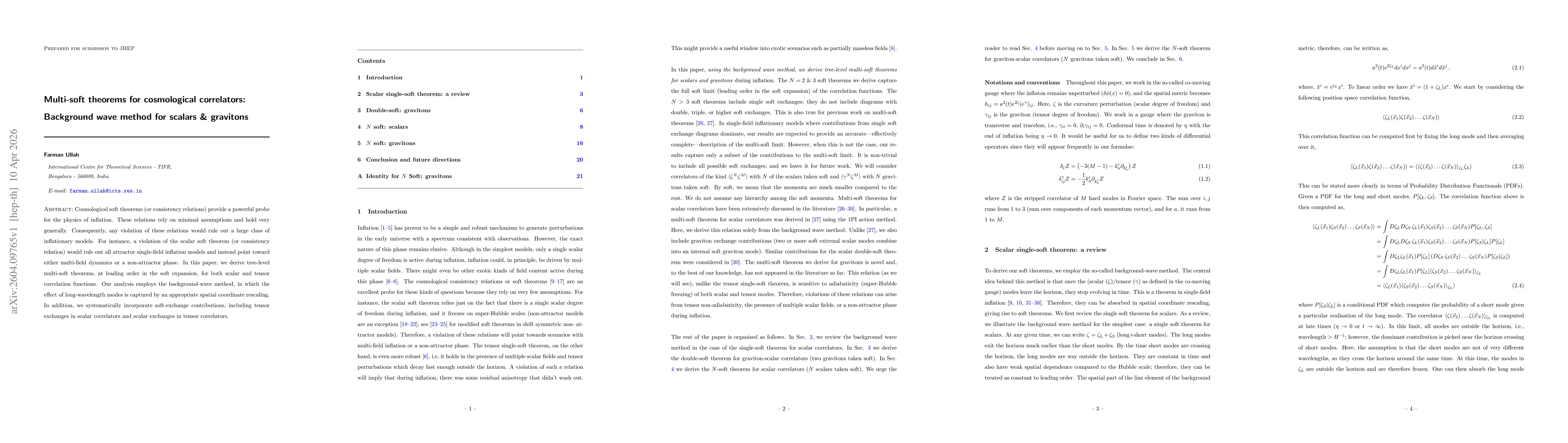Thumbnail for Multi-soft theorems for cosmological correlators: Background wave method for scalars & gravitons