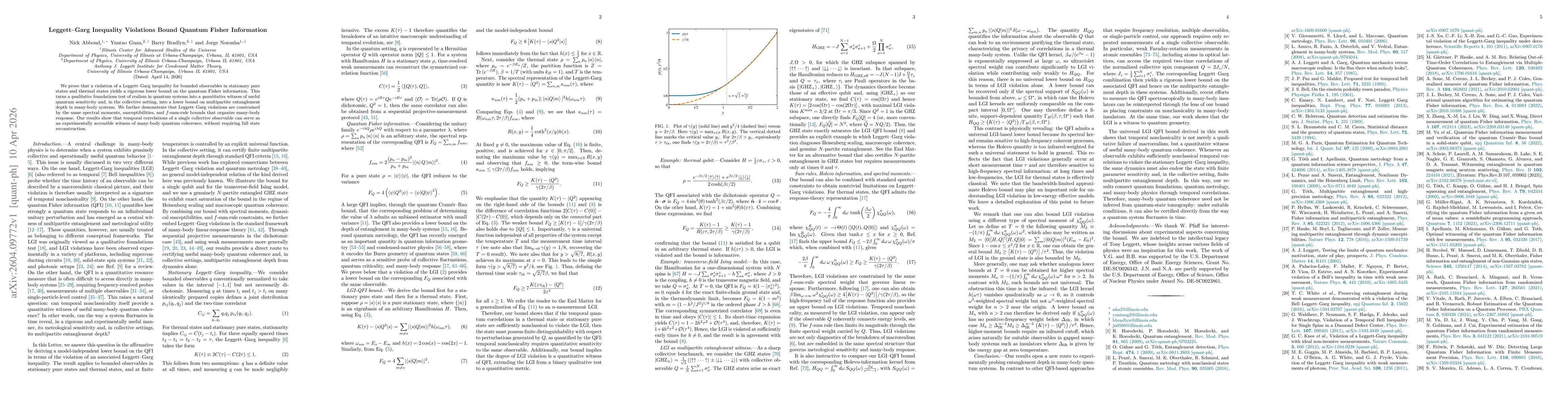 Thumbnail for Leggett-Garg Inequality Violations Bound Quantum Fisher Information