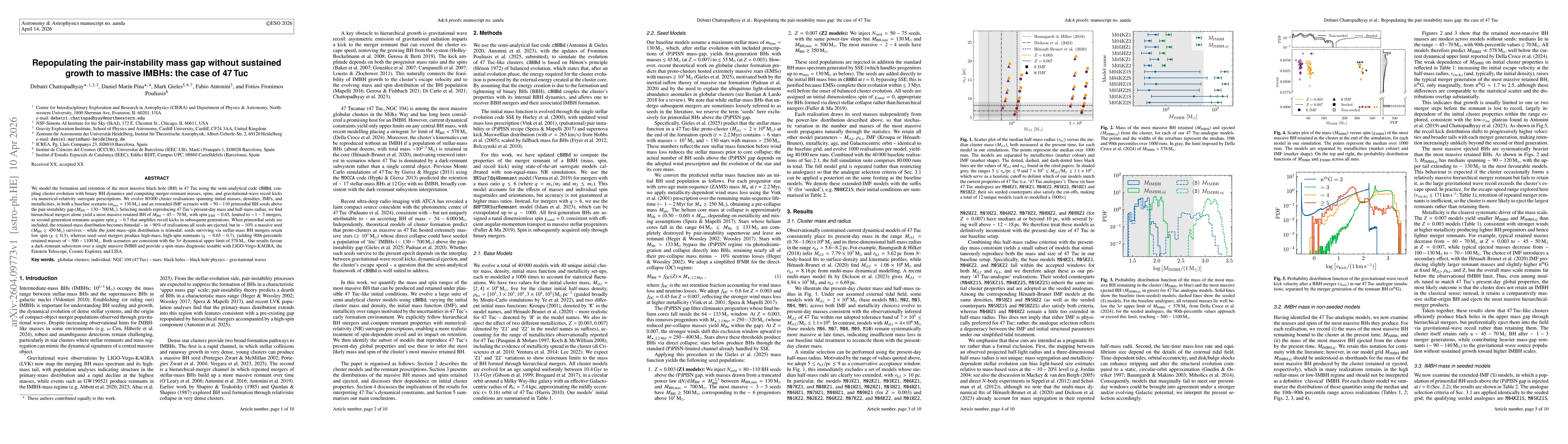 Thumbnail for Repopulating the pair-instability mass gap without sustained growth to massive IMBHs: the case of 47\,Tuc