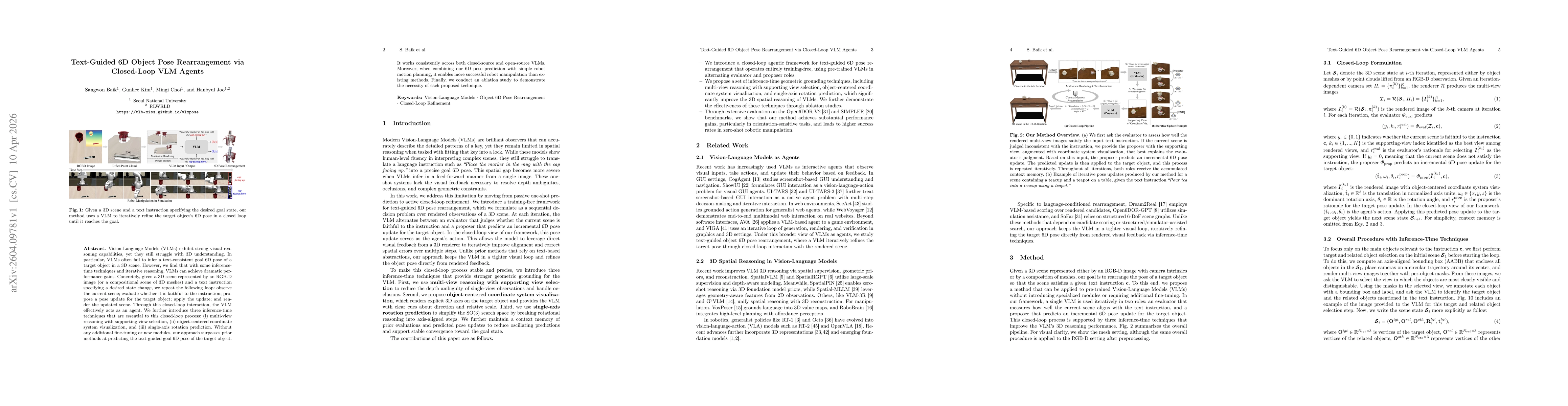 Thumbnail for Text-Guided 6D Object Pose Rearrangement via Closed-Loop VLM Agents