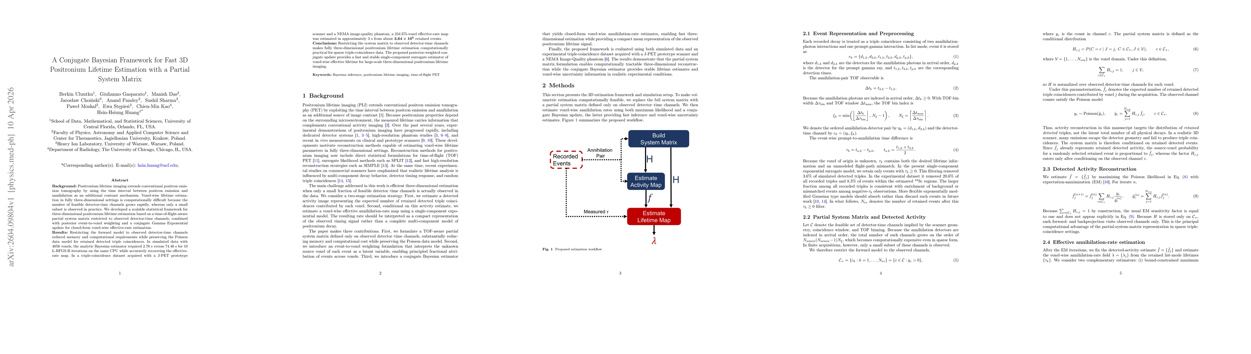 Thumbnail for A Conjugate Bayesian Framework for Fast 3D Positronium Lifetime Estimation with a Partial System Matrix
