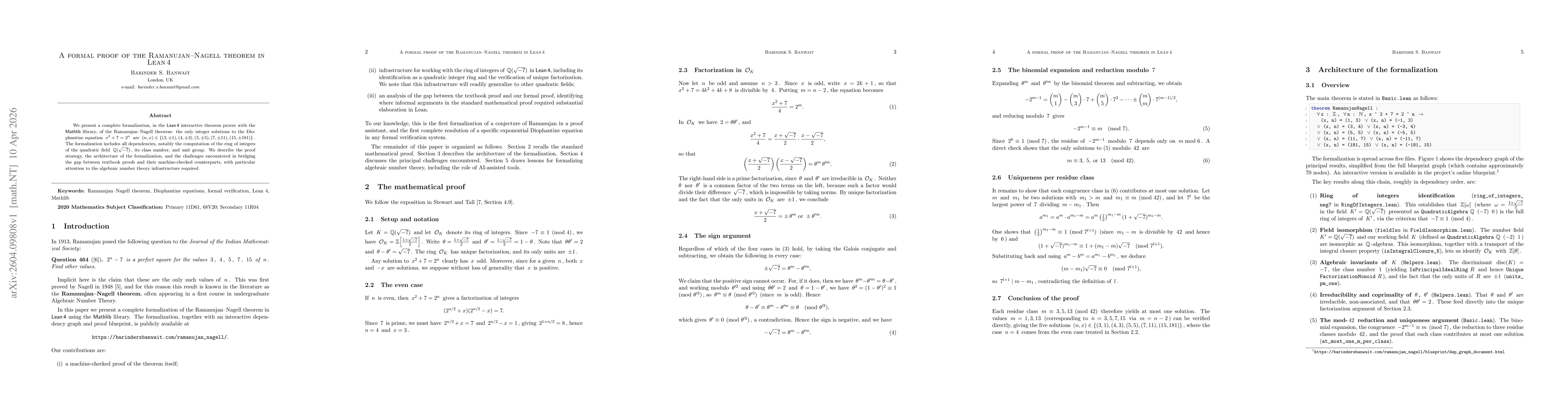 Thumbnail for A formal proof of the Ramanujan--Nagell theorem in Lean 4