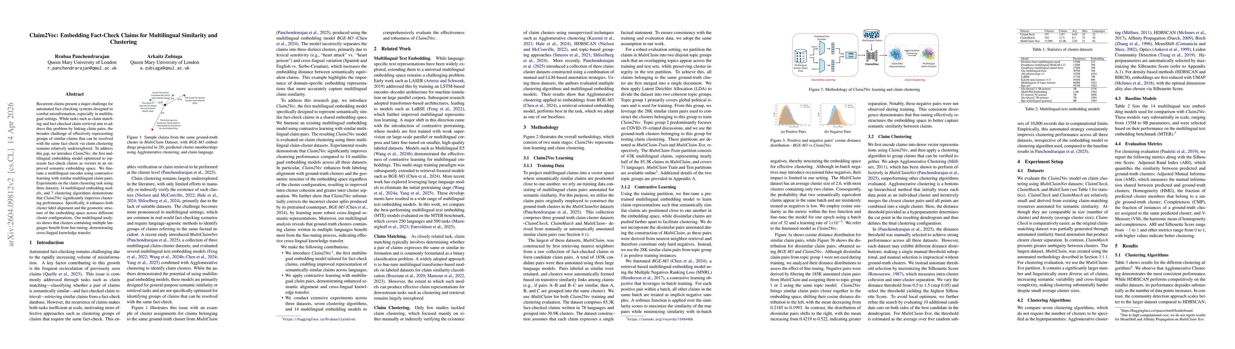 Thumbnail for Claim2Vec: Embedding Fact-Check Claims for Multilingual Similarity and Clustering