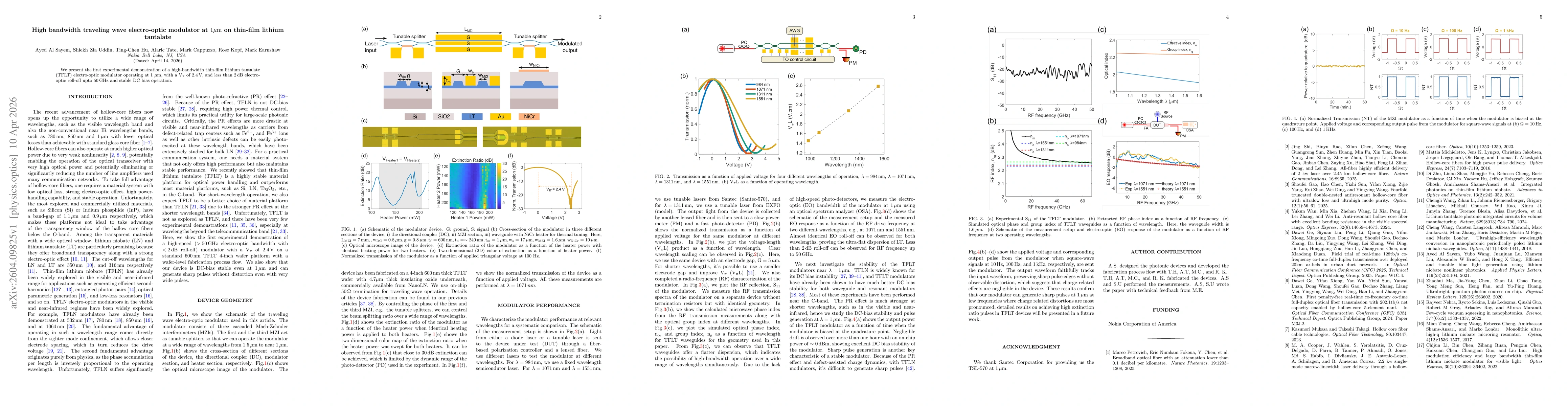 Thumbnail for High bandwidth traveling wave electro-optic modulator at 1μm on thin-film lithium tantalate