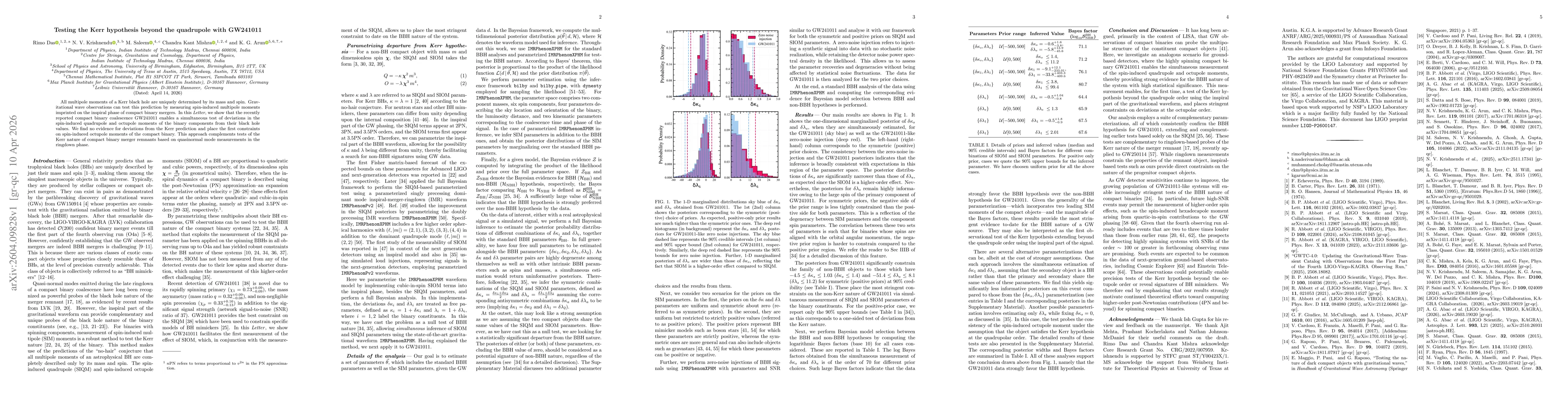 Thumbnail for Testing the Kerr hypothesis beyond the quadrupole with GW241011