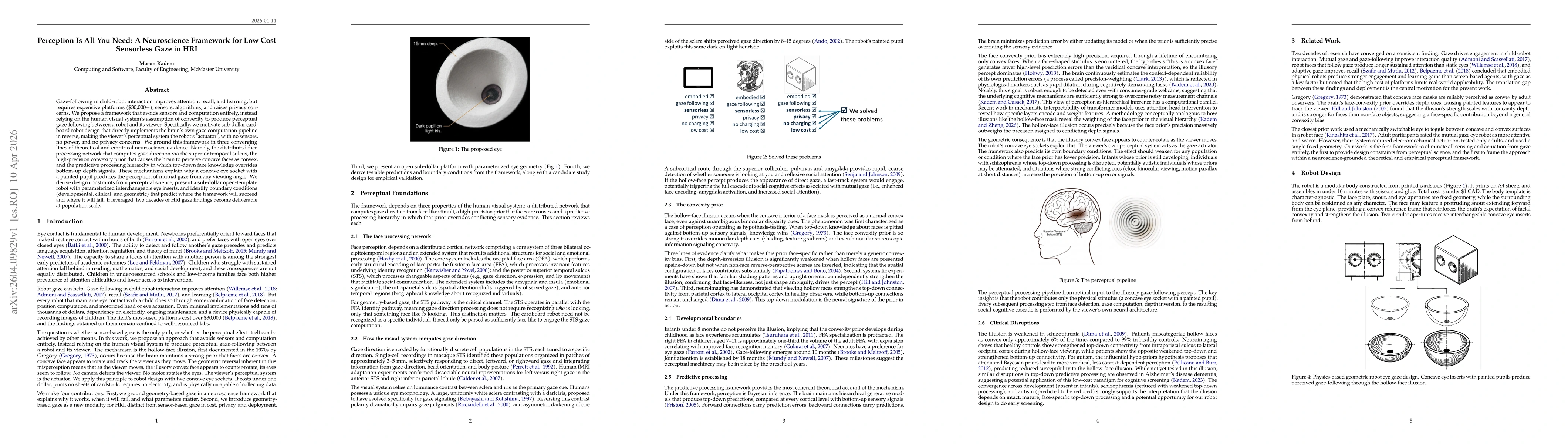 Thumbnail for Perception Is All You Need: A Neuroscience Framework for Low Cost Sensorless Gaze in HRI